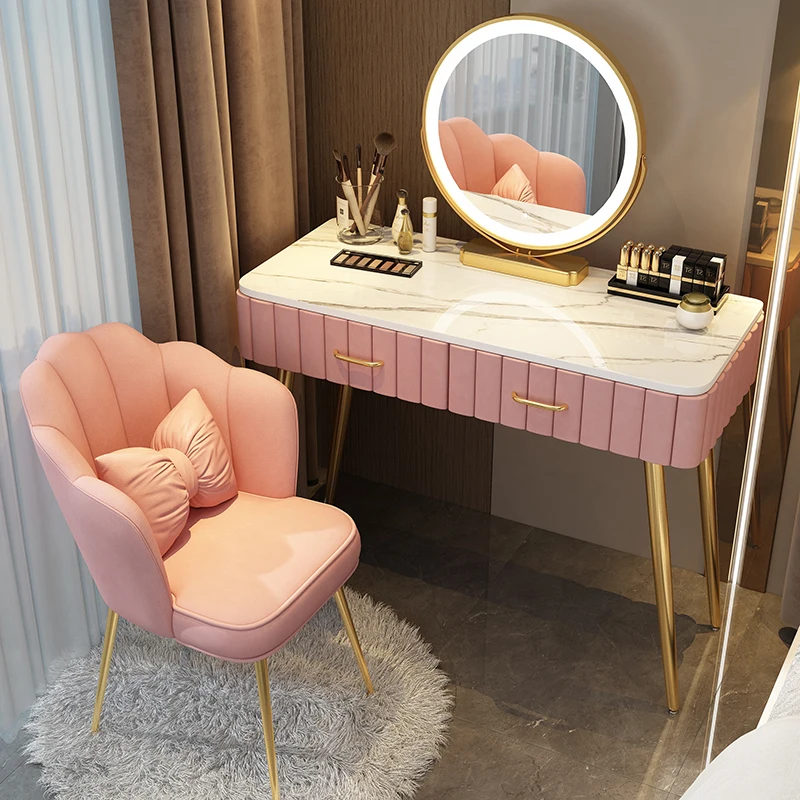 Girls Luxury Vanity Table Storage Mirror Drawer Nordic Vanity Table Salon Modern Tocador De Maquillaje Bedroom Furniture