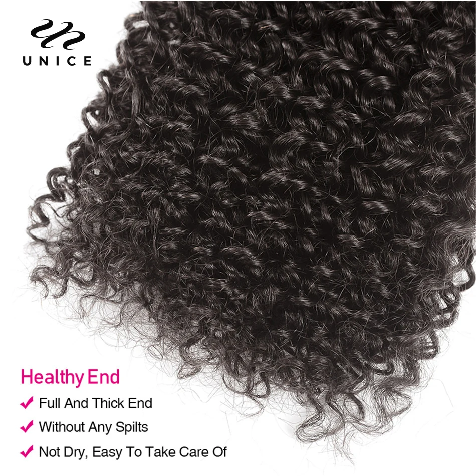 UNice Kinky Curly Bundles 3PCS 100% Human Hair Bundles Natural Color 100Gram Per Bundle