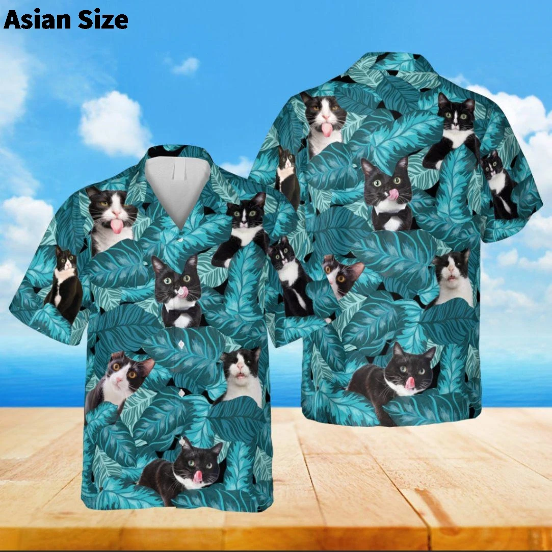 Camisas havaianas de banda de música de gato para homens e mulheres, camisa havaiana de gato engraçado aloha camisa de praia de verão camisa de manga curta, presentes de música