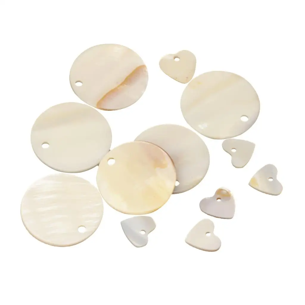 12 Pieces Round and Heart MOTHER OF Charm Beads fit Jewelry Necklace Making