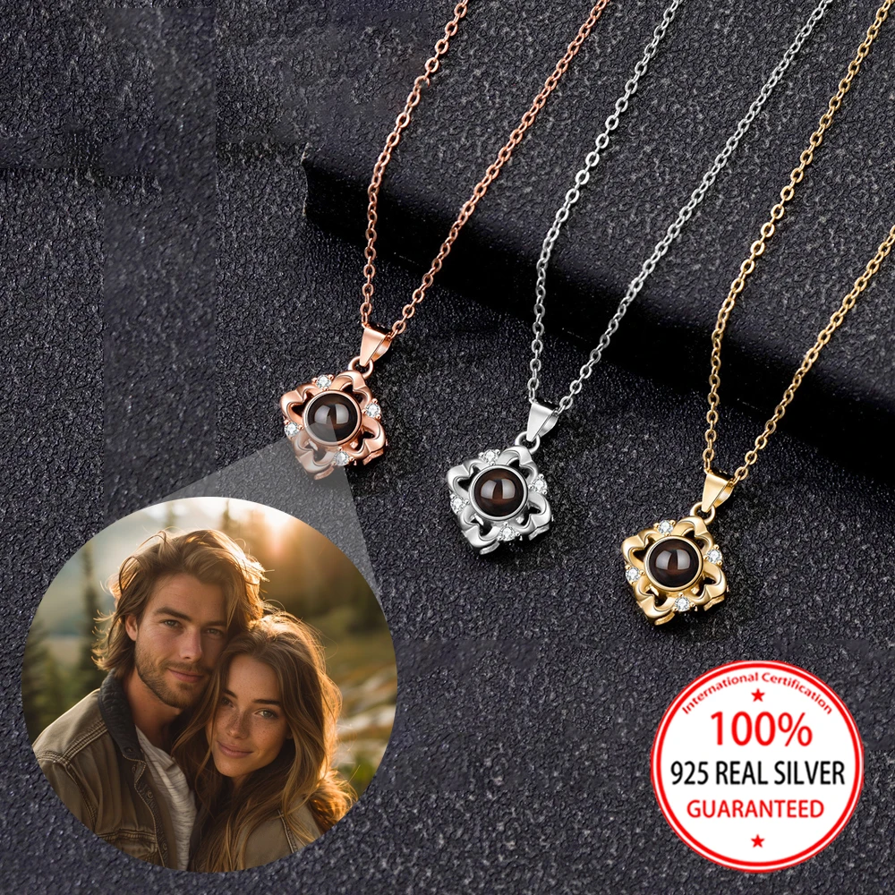 

Ожерелье из стерлингового серебра 925 пробы, цветная фотопроекция, геометрический кулон, изысканный женский подарок на день рождения ко Дню святого Валентина, новинка