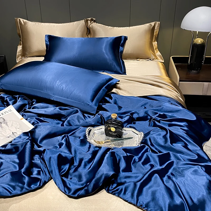 New 2025 Fashionable High-End Bedding Set,1.5m Queen Bed, Lavender Solid Color, Washed Silk Tencel Blend, with Cozy Pillowcases.