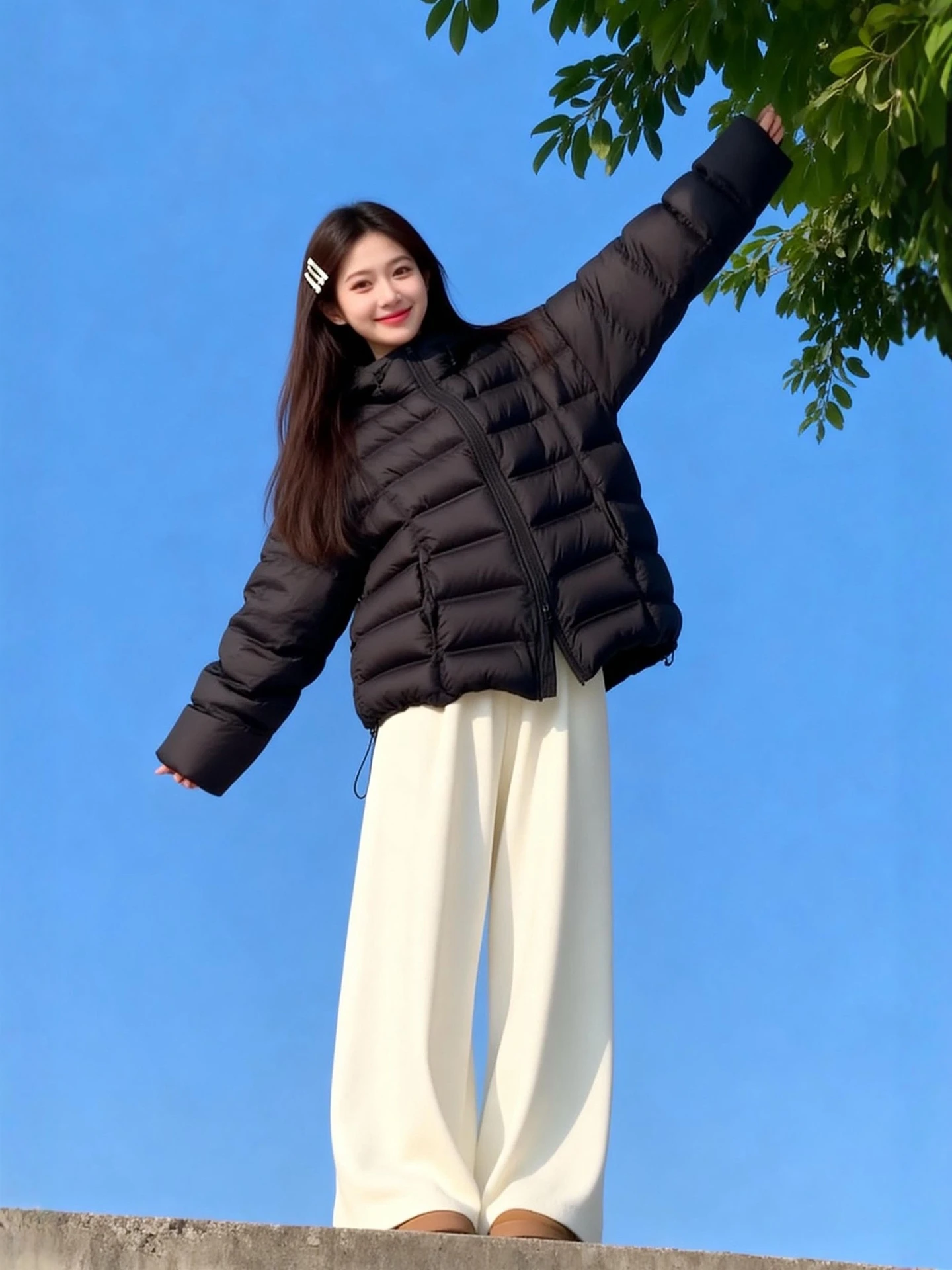 

Winter Casual Hooded down Cotton Jaet Pants Set plus Size Women's Bla Warm Sli Ensemble High Waist Long Sve Zipper