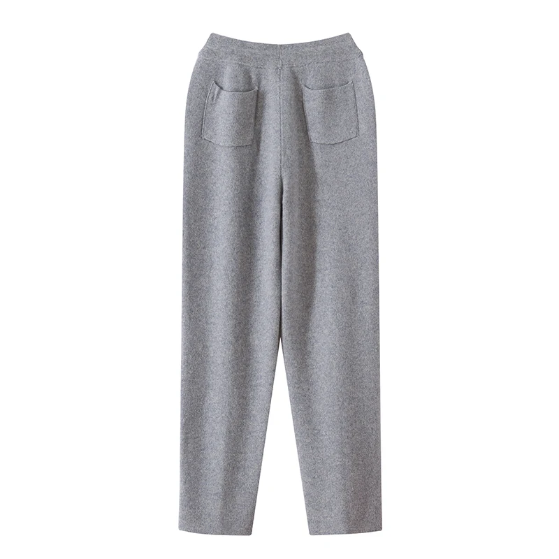 Men's Wool Pants Elastic Waist 2025 Autumn Winter Thick Casual Cashmere Trousers 100% Merino Wool Knitted Mid Seam Sport Pants