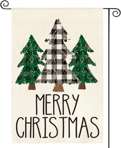 Merry Christmas Garden Flag 12 X 18 Inch Double Sided Outside, Buffalo Plaid Chr