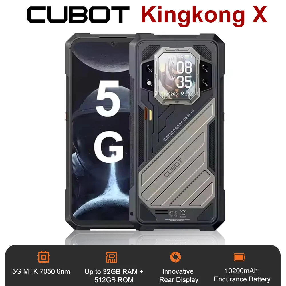 Защищенный телефон CUBOT KINGKONG X с экраном 6,583 дюйма и частотой обновления 120 Гц, портативный телефон с 32 ГБ ОЗУ + 256/512 ГБ ПЗУ, аккумулятором 10200 мА·ч, смартфоном 5G и Android 14 с поддержкой NFC