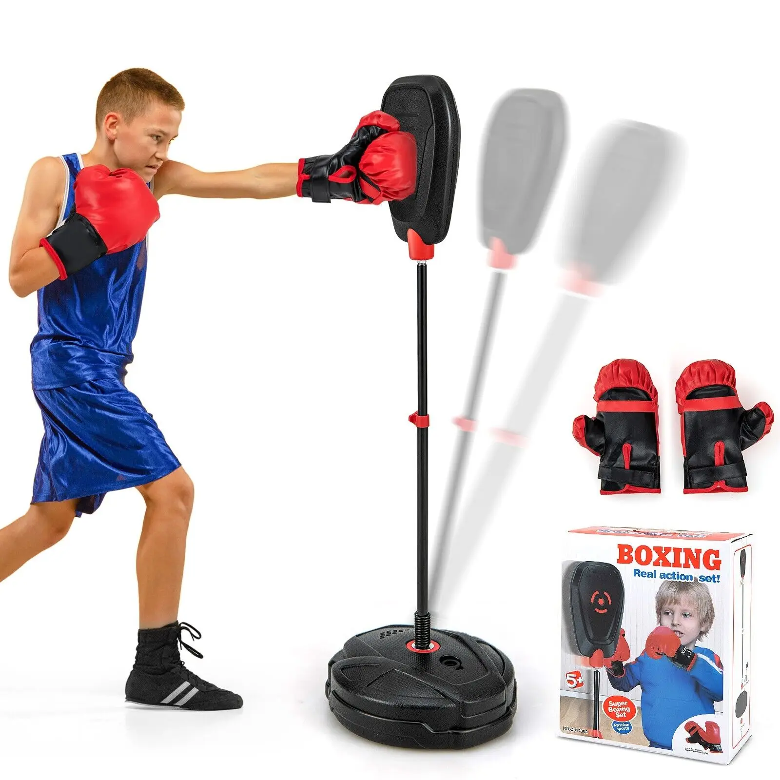 ERGOMASTER Inflation-Free Boxing set with Boxing Gloves Quick Rebound 6-Position Adjustable