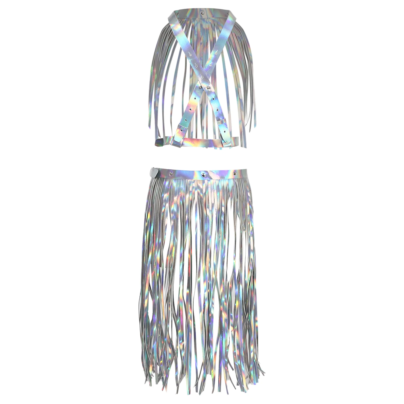 Women Tassel Party Sets Stylish Top And Waist Cincher Belt Fringed Skirt Costumes Accessories for Club Wear Bar Party
