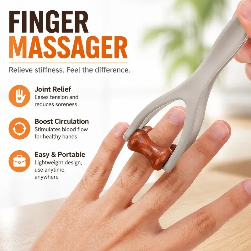 Natural Wood Finger Massager Roller Massage Clip Hand Joint Acupoint Stimulator Meridian Dredging Tool Portable Scraping Roller