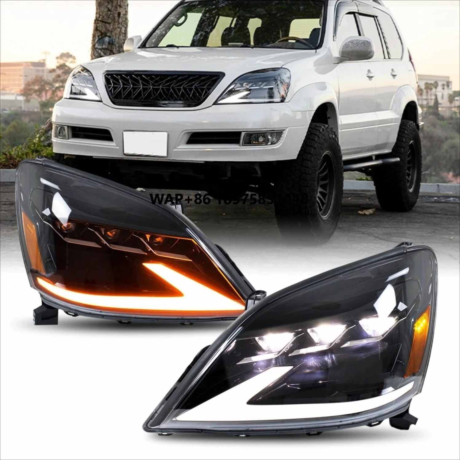 

Светодиодные фары для GX 470 2003-2009 J120 с анимацией при запуске DRL, комплект передних фар в сборе