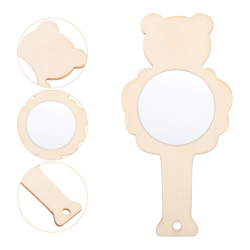 5 قطع من ملحقات مرآة المكياج المصنوعة يدويًا، مرايا خشبية محمولة غير مطلية لمشاريع الرسم، مرآة صغيرة فارغة