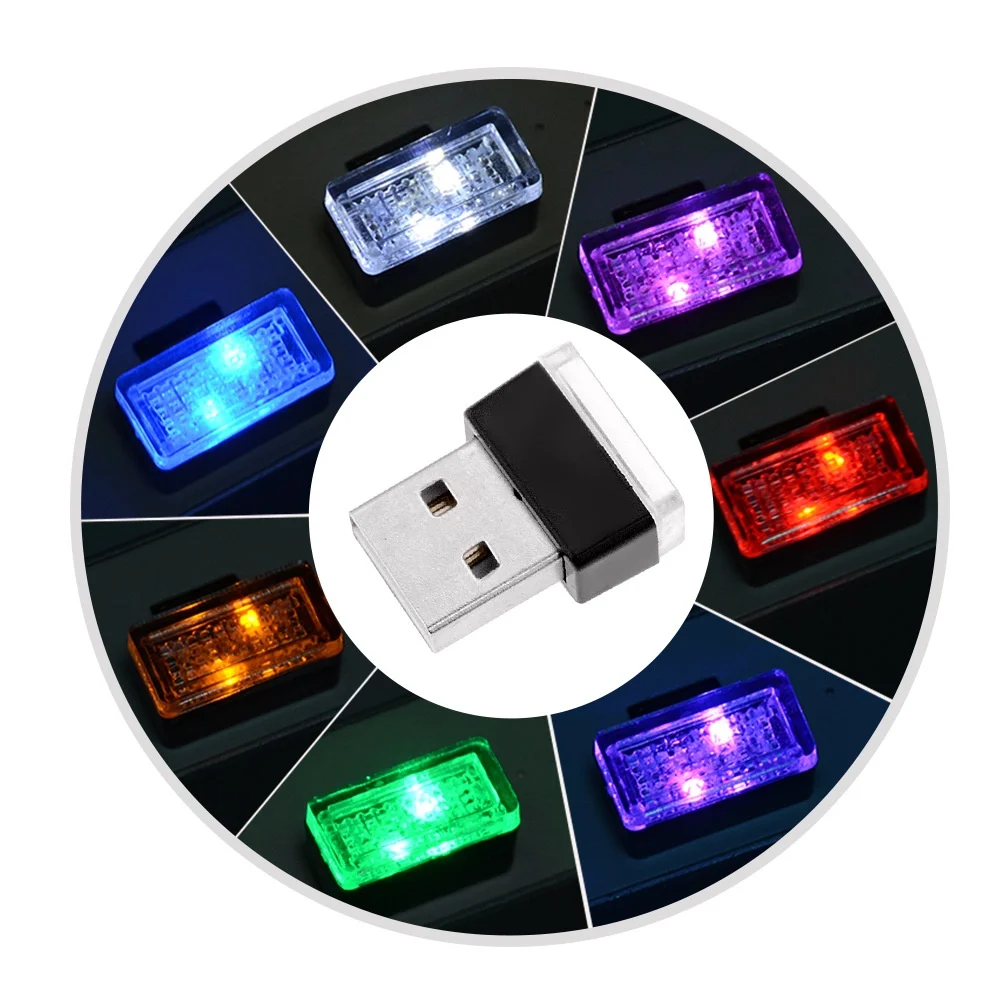 1PC RGB Mini USB Inner LED Emergency Lighting Light Auto Colorful Purple Ice Blue Red Decorative Lamp Car Accessories