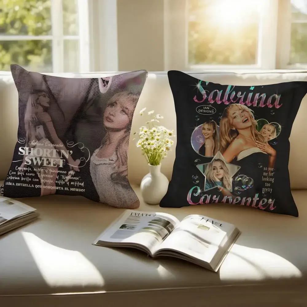 Sweet Pop Singer S-Sabrina Carpenter Cushion Cover Pillowcase Anti-dustmite Invisible Zipper Short Plush Sofa Cushion