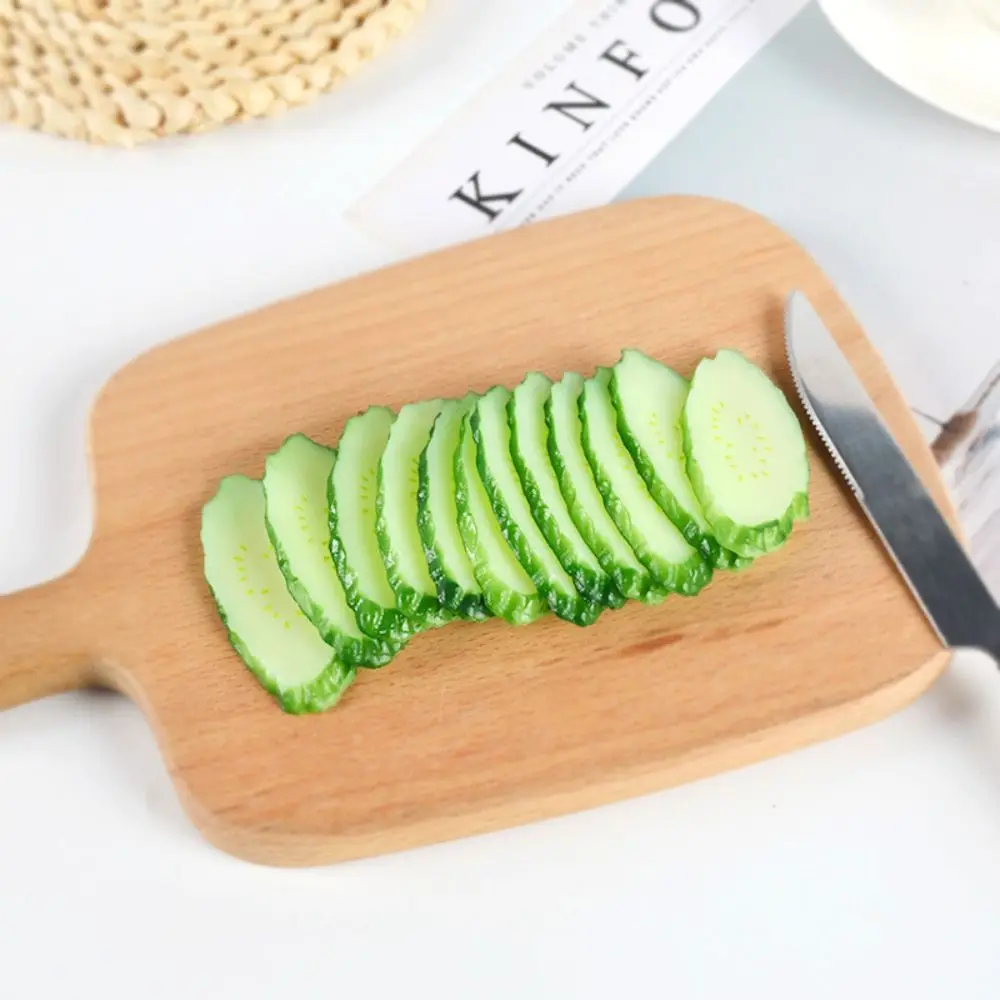 Simulación de PVC, rodajas de pepino, Mini accesorios educativos realistas para vegetales falsos, adornos de pepino de simulación Artificial, regalos