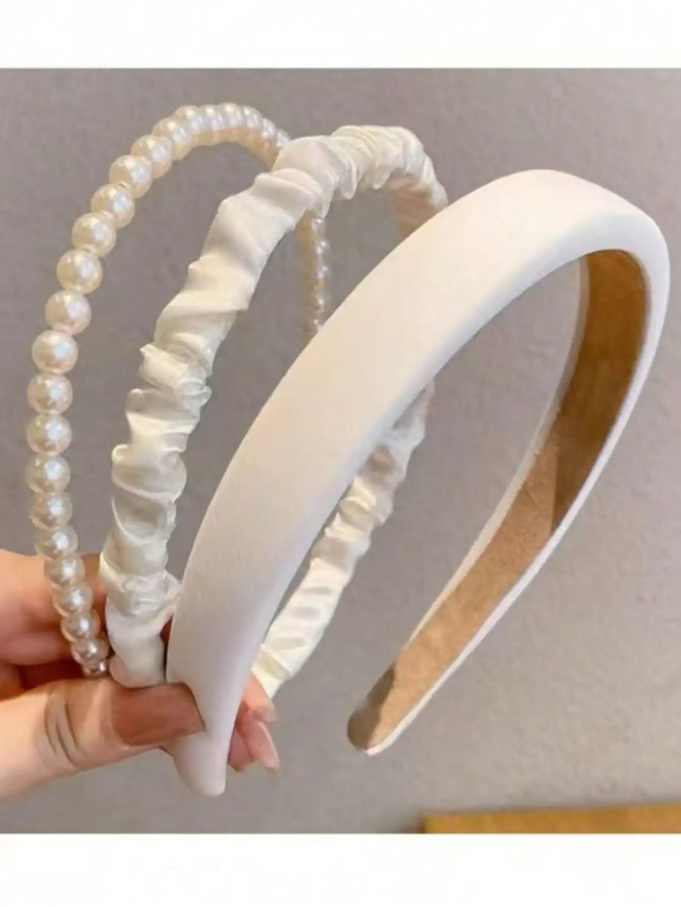 

3-Pack Women's Headbands: Pearl Chain, Satin Ruched & Matte Solid Hair Accessories