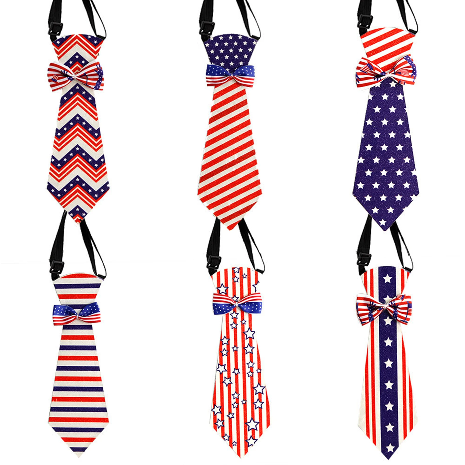

4th Of July Tie White Blue Star Stripe Flag Knot Free Tie for Kids Independence Day Stage Performance Costumes Accessories Prop