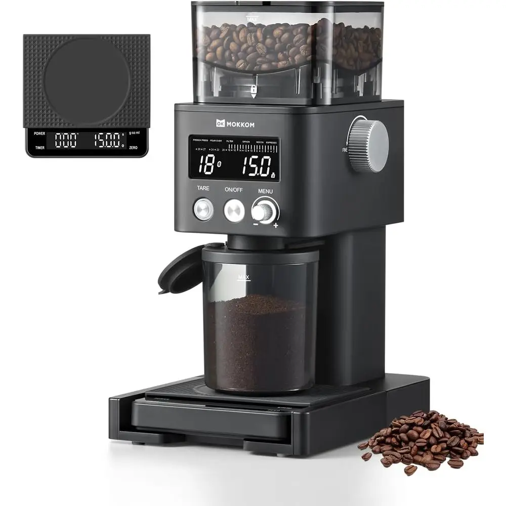 

Bluetooth-Enabled Coffee Grinder with Removable Scale, Anti-Static Conical Burrs, 31 Settings for Various Brews