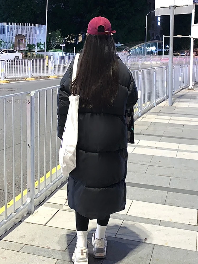 เสื้อโค้ทผู้หญิงสไตล์เกาหลี ผ้าฝ้าย แจ็คเก็ตฤดูหนาว ทรงยาว สไตล์ลำลอง ทรงขนมปัง เสื้อคลุมยาวคลุมเข่า ทรงหลวม สวมใส่สบาย