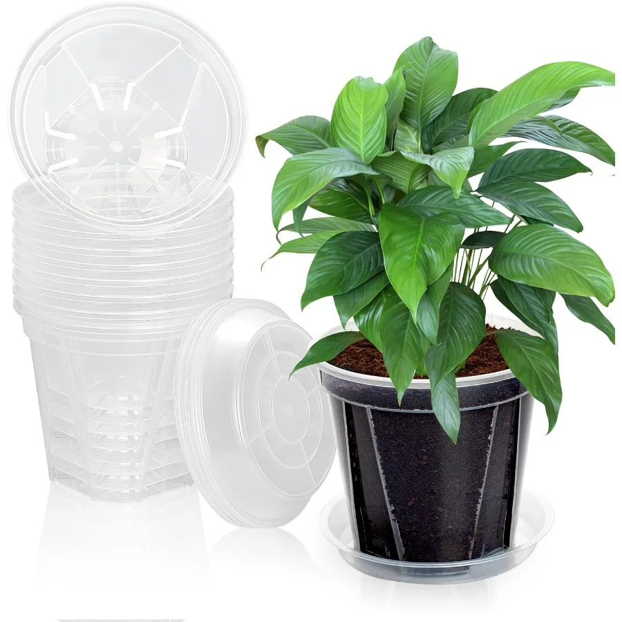 

Clear Nursery Pots10 Pack 6 Inch Clear Plant Pots with Saucer Transparent Plastic Garden Pots with Drainage Hole for Outdoor In