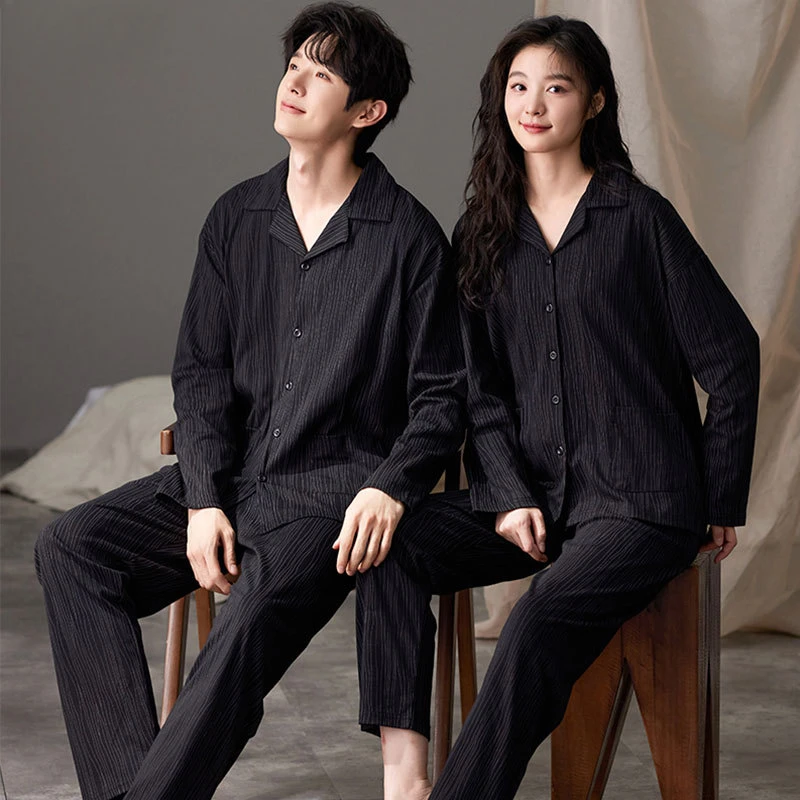 

Новые парные пижамы, мужские осенние удобные и освежающие пижамы с длинными рукавами, домашний костюм в полоску Ms. можно носить на улице