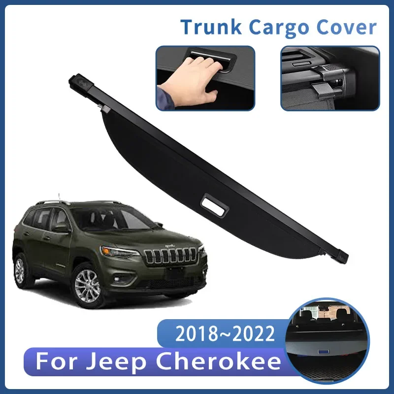 Car Trunk Bracket For Jeep Cherokee 2018~2022 2020 Rear Trunk Cargo Cover Retractable Curtain Partition Privacy Auto Accessories