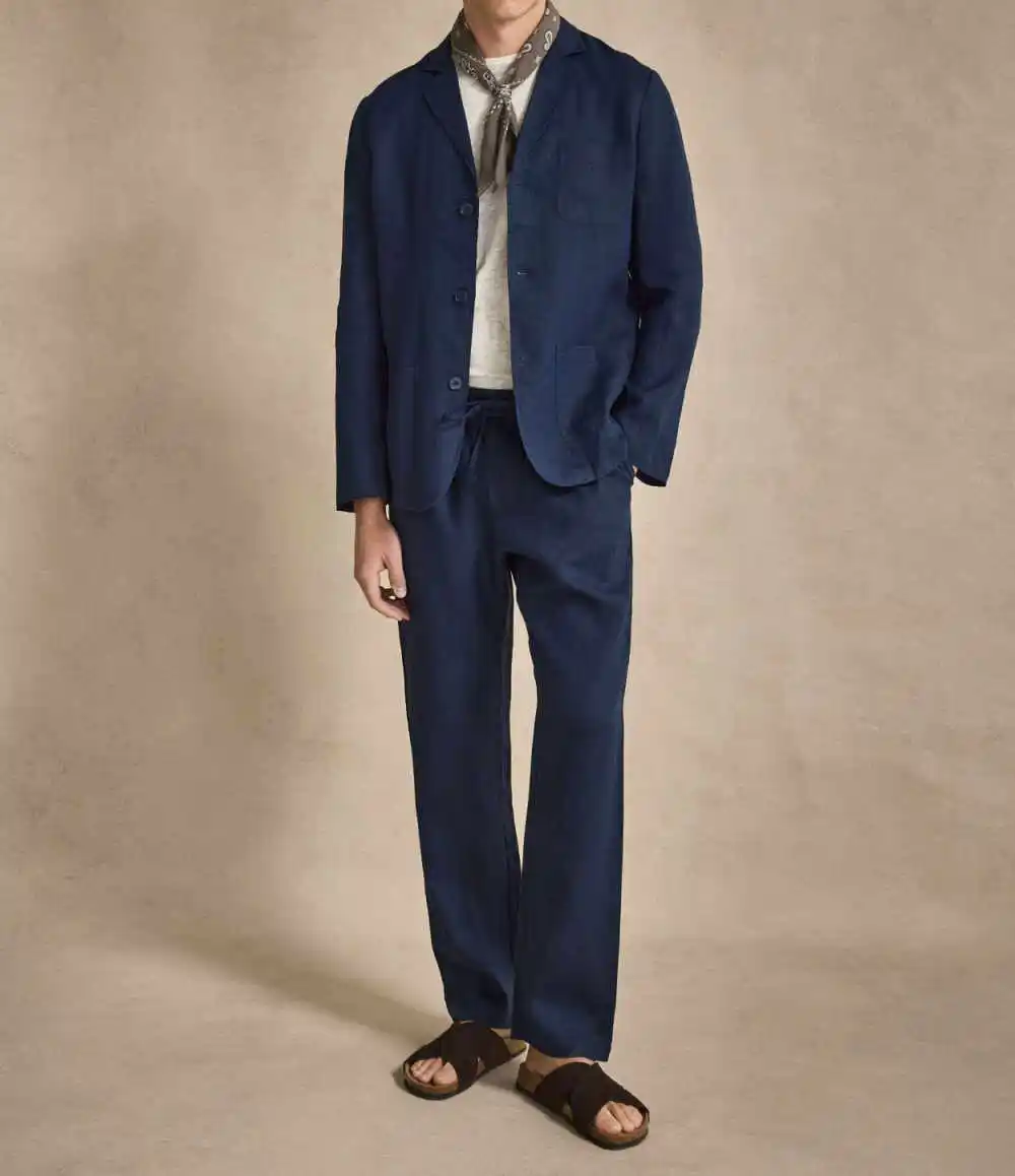 Stylish Linen Men's Blazer 2-Piece Set Single-Breasted Relaxed-Fit Drawstring Trousers Casual Office Daily Wear Customized
