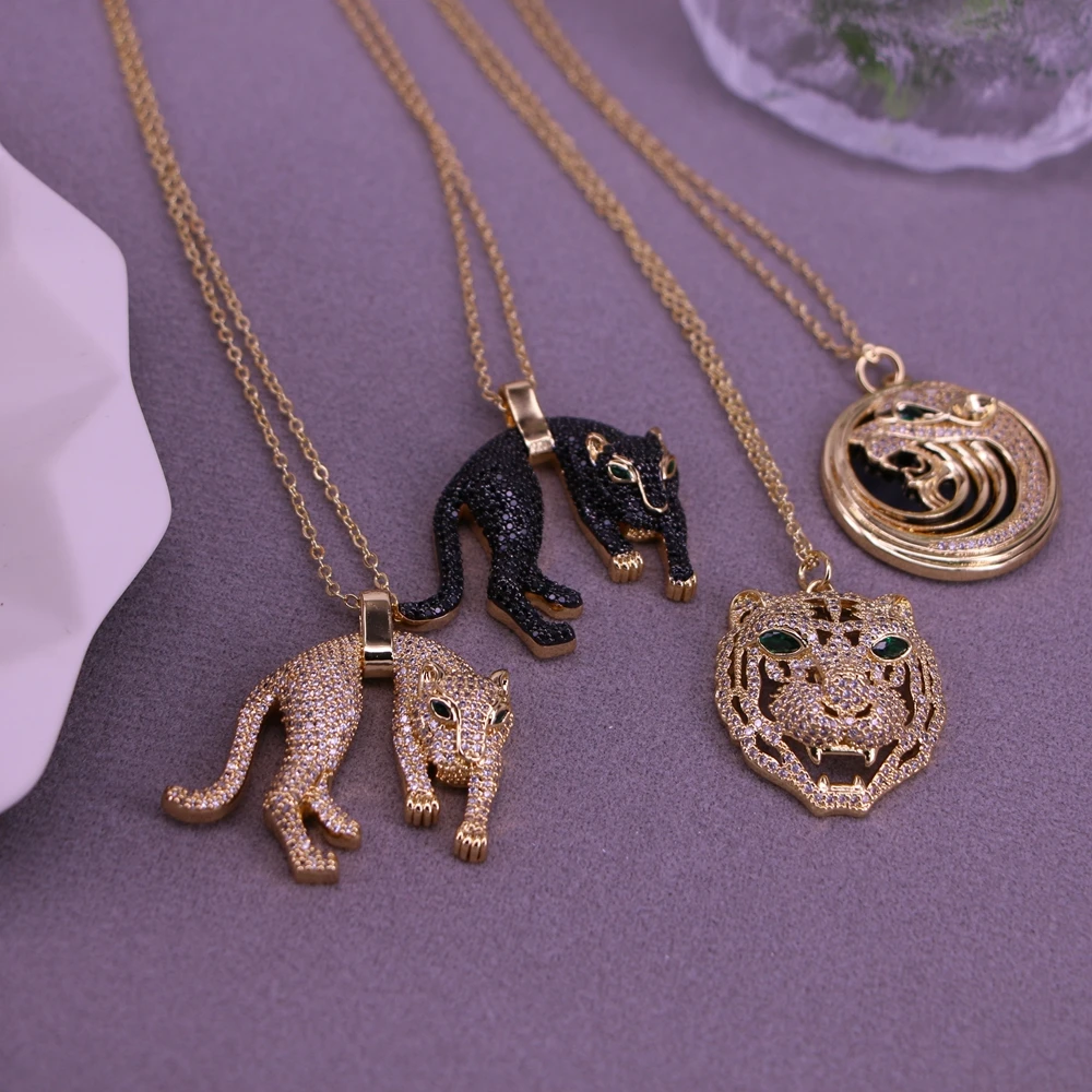 5PCS, 2022 New Fashion Gold Color Leopard Head Pendant Necklace For Women Men Luxury Cubic Zirconia Jewelry Female Gift