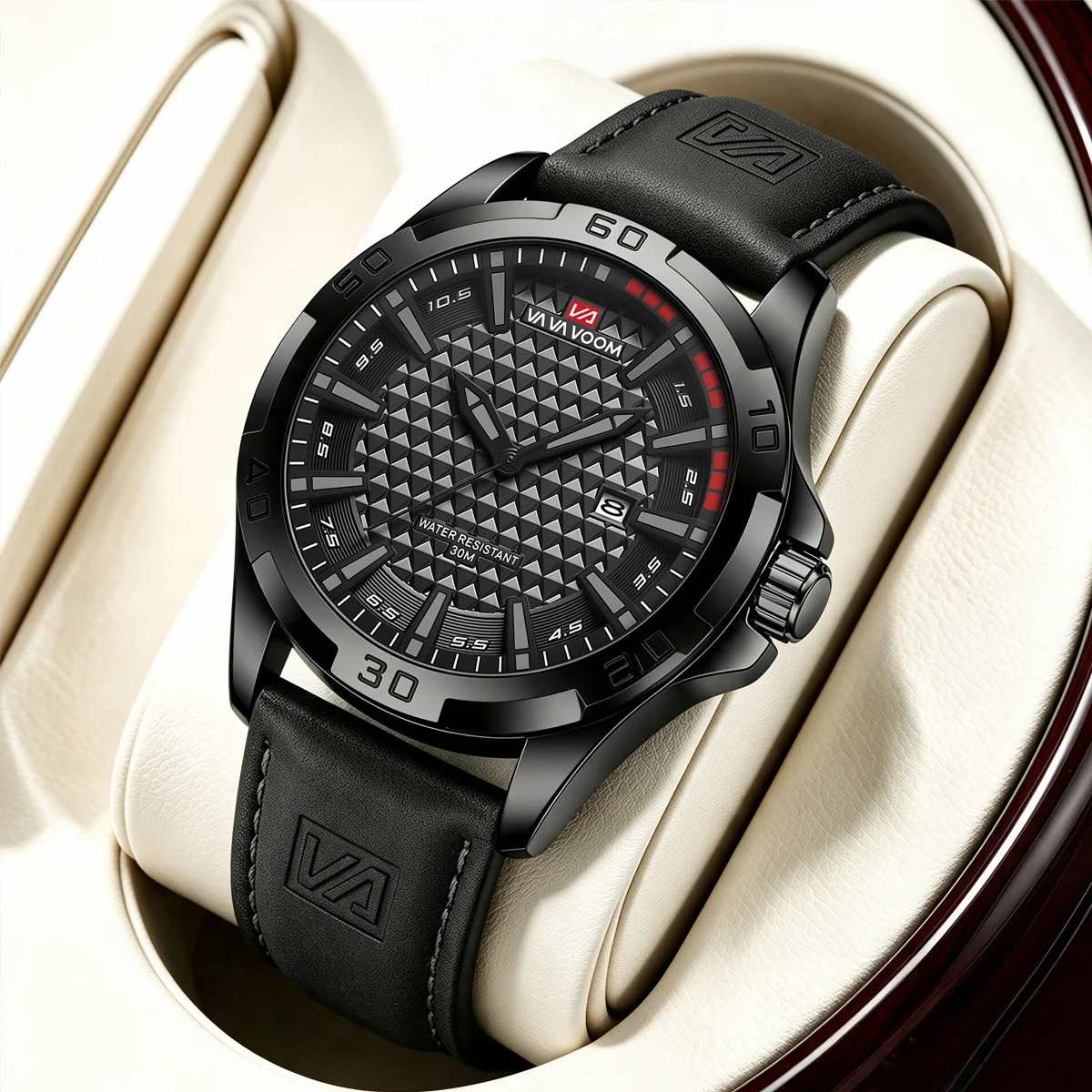 VA VA VOOM Men Casual Sport Military Quartz Calendar Wrist Watch for Man Business Leather Waterproof Male Clock Relogio Masculin