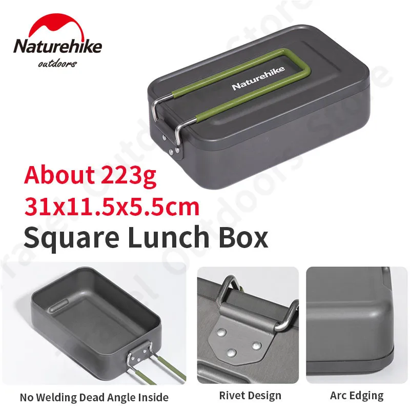 Naturehike Portable Aluminum Alloy Lunch Box Outdoors Camping Hiking Heating Foldable Handle Food Container Outdoor Tableware