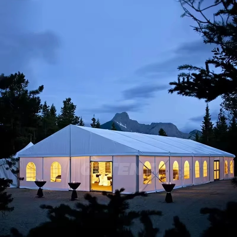 

Large aluminum-framed commercial event tent for outdoor rental of exhibition and wedding venues