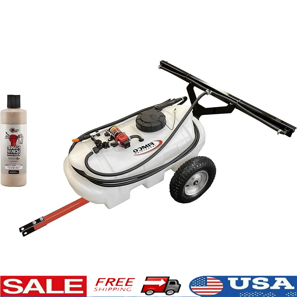 

15 Gallon Trailer Sprayer High Flo Pump 2 Nozzle Boom 20ft Spray Wand Heavy Duty Cleaner Mechanics and Farm Workers