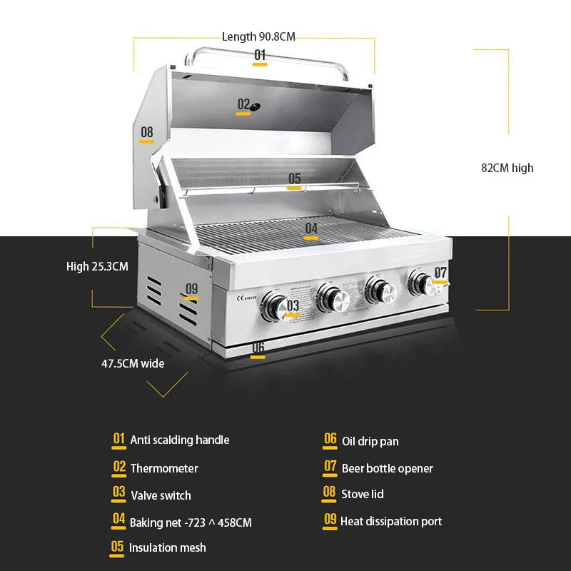 Outdoor Kitchen 304 Stainless Steel Built In Dual Fuel Barbecue Grill for BBQ and Cookware Use