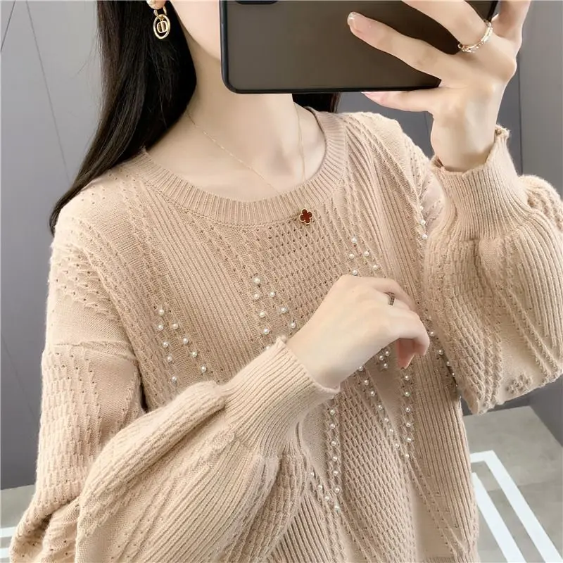 Pearl Sweater Pink Sweater White Coat Knitted Sweater Burberry Cute Tops Korean Style Clothes Oversized Sweater O-neck Pullovers