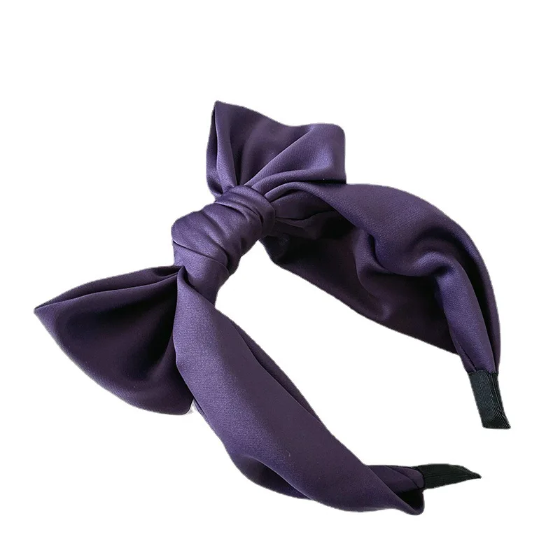 Korean version of green purple satin bow headband pressure hair reduction age cute wide-brimmed headband hair accessories