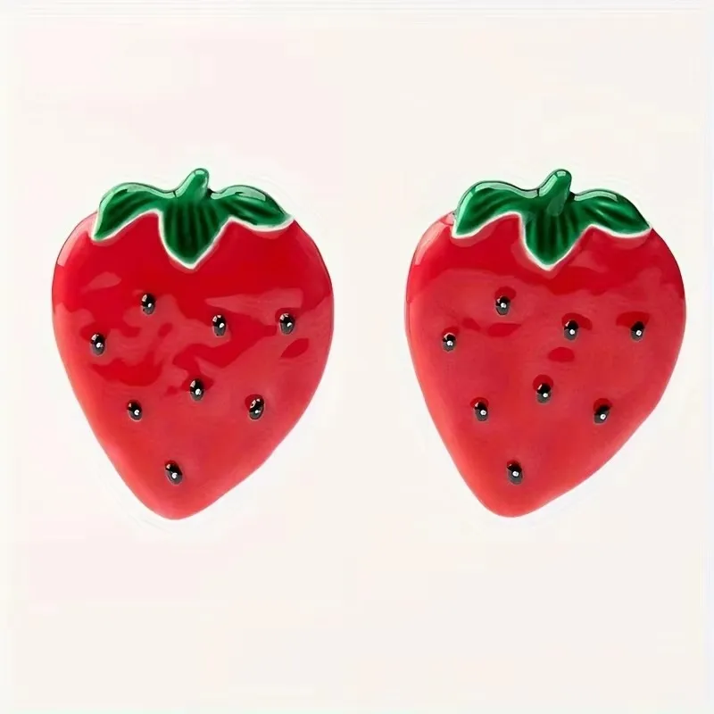 ZA 2024 New Boho Cute Cream Strawberry Stud Earrings,Enamel Fruit Earrings,Holiday Party Women Accessories