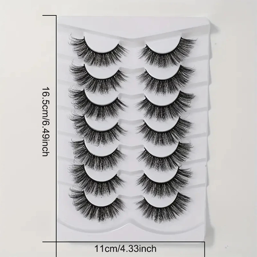 マンゴーまつげ7ペア、Dロールエクステンション効果のある自然なふわふわ3Dつけまつげ