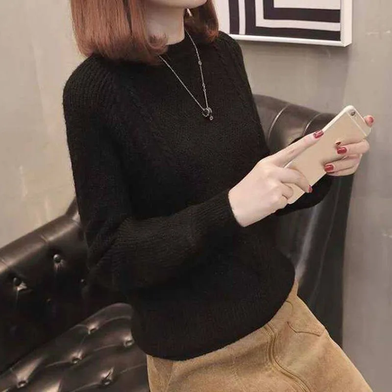 New Autumn/Winter Fashion Korean Solid Color Round Neck Sweater Loose and Versatile Western Style Slim Knitted Women\'s Top