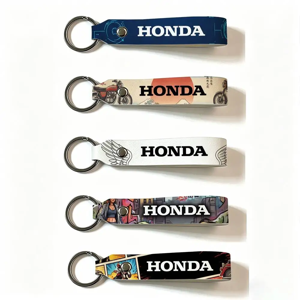 FOR HONDA RACING RIDE PU Leather Keychain Minimalist Key Holder Durable Key Organizer Car Keys Bag Accessories Gift