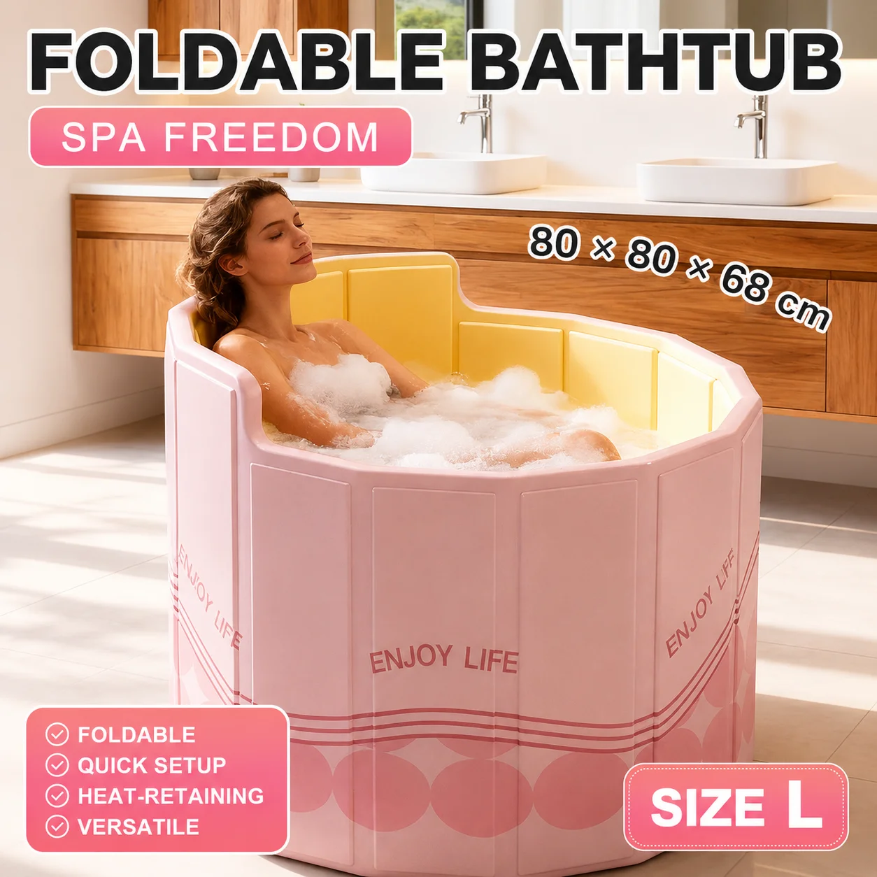 Portable Foldable Soaking Bathtub for Adults, Large Deep Bath Tub with High Backrest for Home Spa Hot Bath and Ice Bath