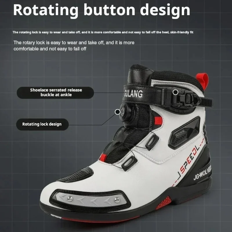 JG-wolf Men Motorcycle Boots Leather Motocross Boots Durable
