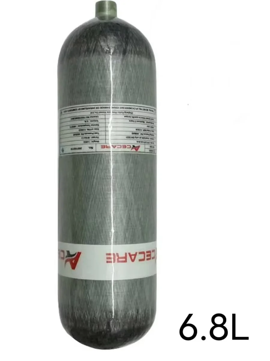 ACECARE 6.8L Butla z włókna węglowego 4500Psi 300Bar 30Mpa Wysokociśnieniowy zbiornik do nurkowania Butelka powietrza HPA z workiem na zbiornik M18 * 1.5