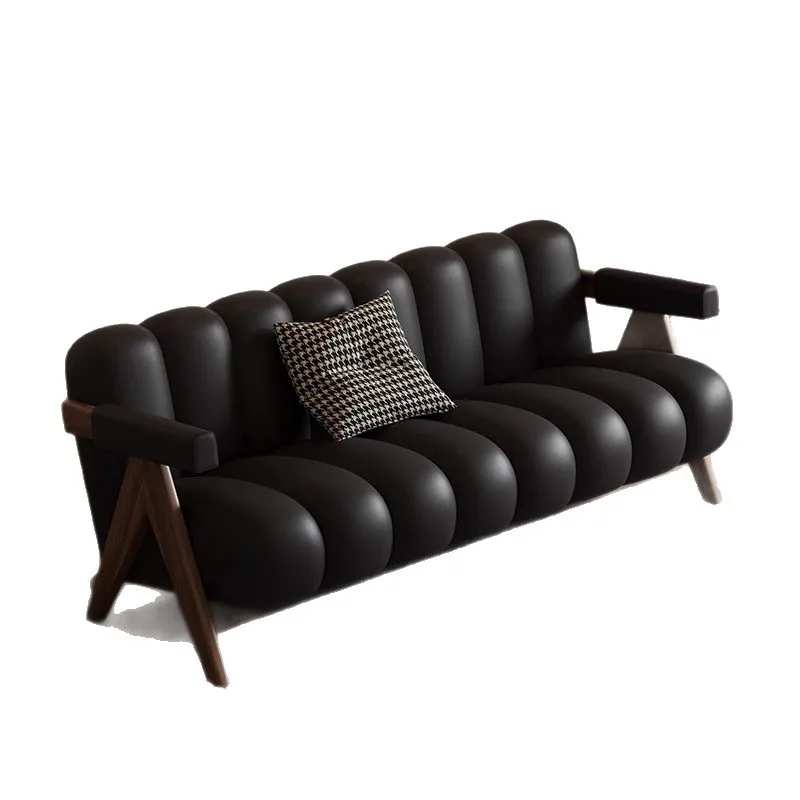 Straight sofa black household living room small apartment clothing store beauty salon resting area