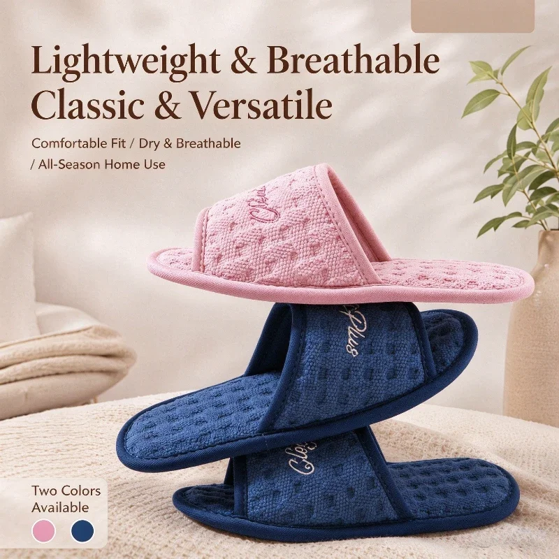 One Size Indoor Breathable Cotton Linen Slippers For Women Men Comfortable House Shoes Soft Fabric Sole Couples Home Slides