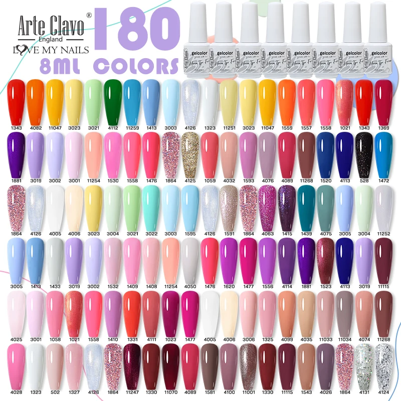 Arte Clavo 8ml Red Pink Color TPO-Free Nail Polish Gel Lak Soak Off Glitter Nails UV Hybrid Gel Lacquer Top Base Gel Varnishes