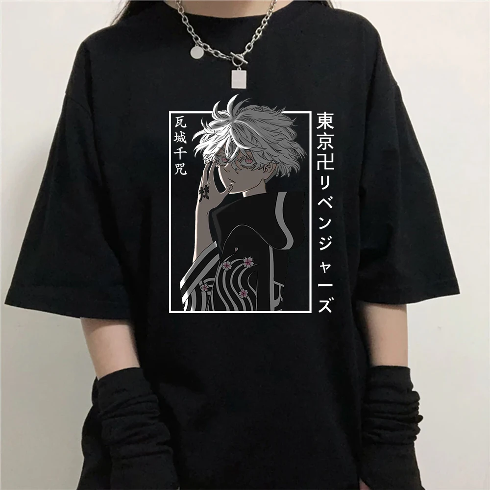 

Anime Tokyo Revengers Tshirt Kawaragi Senju Graphic Black T-shirt for Women Casual Short Sleeve Tops Tees Woman Harajuku Tshirts