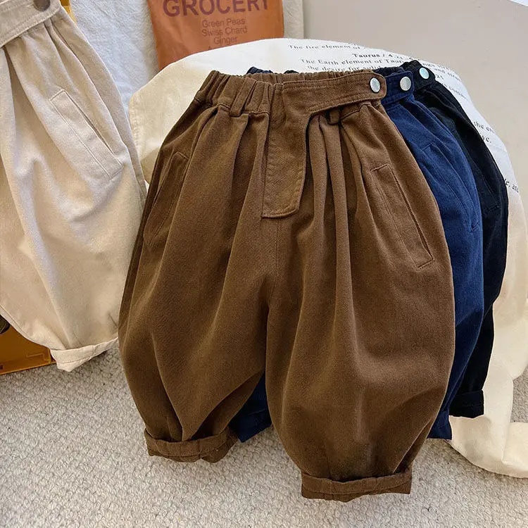 2025 الأطفال الخريف الشتاء سراويل تقليدية سميكة تنوعا الصلبة مرونة الخصر الاطفال الفتيان سراويلي حريمي 1-10 سنوات الفتيان السراويل #3
