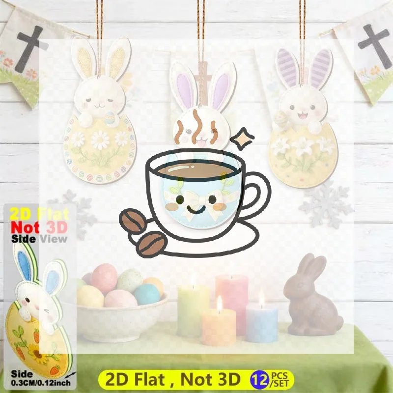 12/24Pcs Wooden Easter Rabbit Decorative Hanging Set 2D DIY Easter Rabbit Holiday Party Home Decoration Hanging Ornament