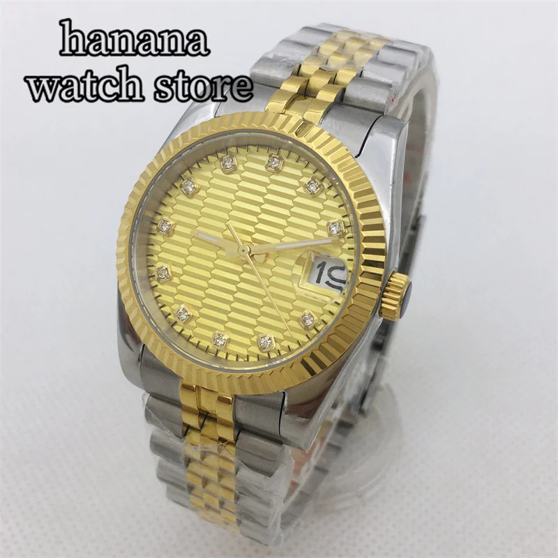 ساعة رجالية ميكانيكية أوتوماتيكية من BLIGER 36 ملم 39 ملم إطار مدمج من الياقوت الوردي الفضي سوار من الفولاذ المقاوم للصدأ