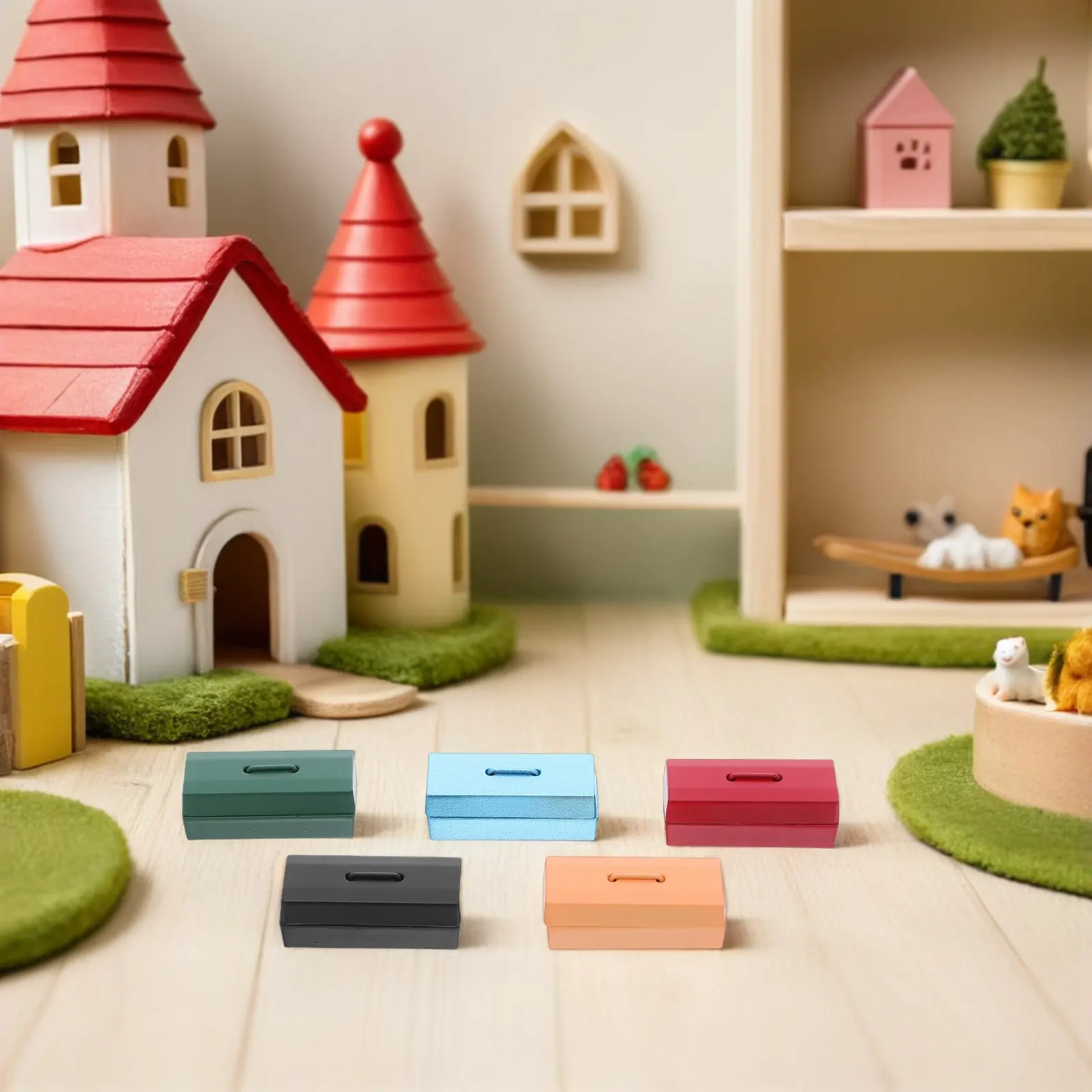 5Pcs Metal Mini Tool Organizer For Dollhouse Decor Christmas Dollhouse Accessories Tin Miniature Furniture Toolbox