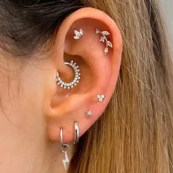 Ear Piercing For Women Pierced Earring Daith Helix Flat Lobe Star Plant Lightning Zircon Stainless Steel Ear Hoop Jewelry Gift
